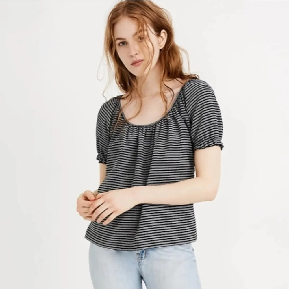NWT Madewell striped blue tunic with puff sleeves size xs